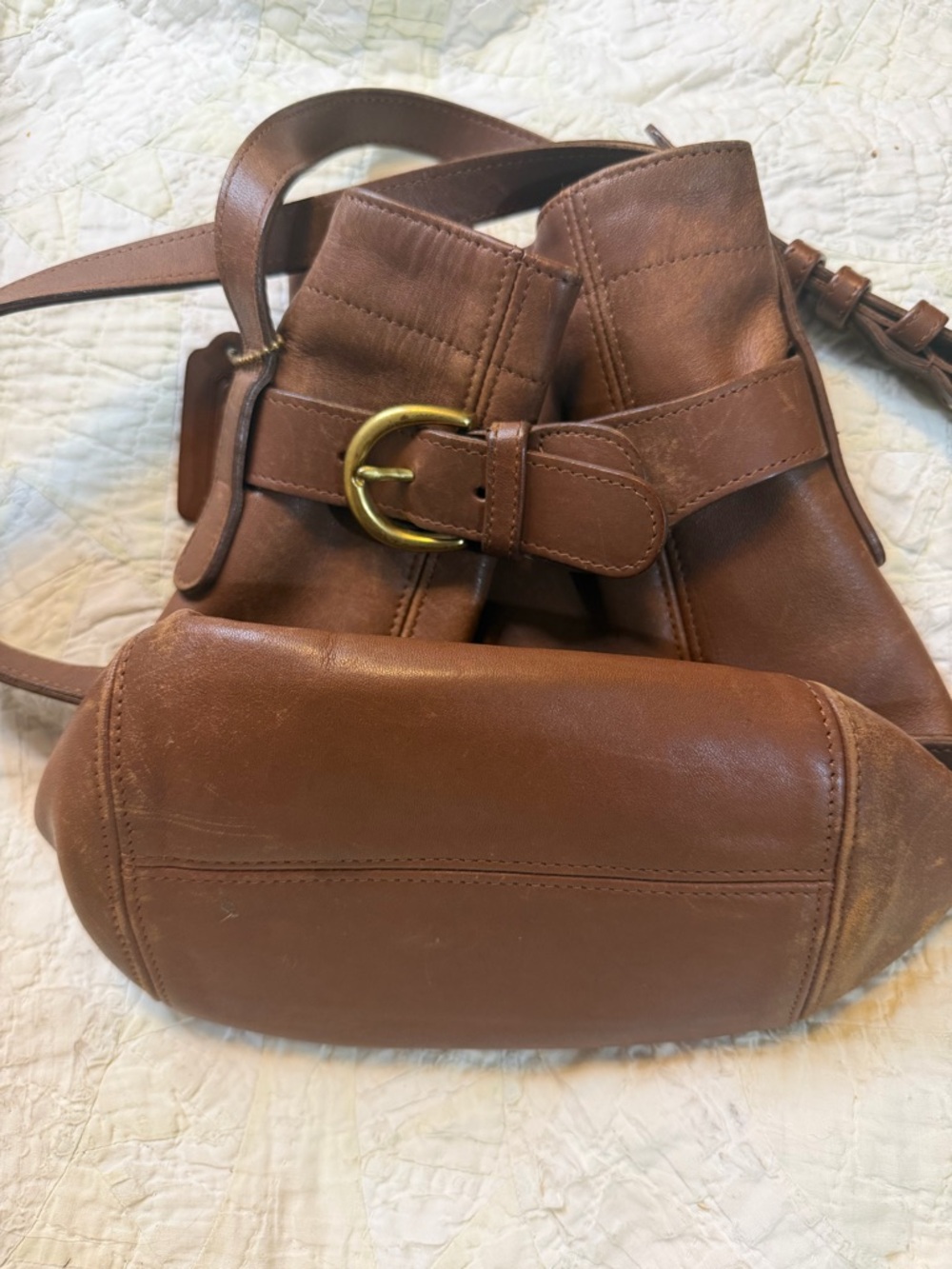 Vintage Coach BELTED BUCKET POUCH Soho 4156 Tanned Leather 90s Crossbody Bag - Picture 16 of 16